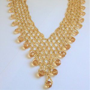 Czech Glass Bead SHIMMERING GOLD "V" NECKLACE 20"